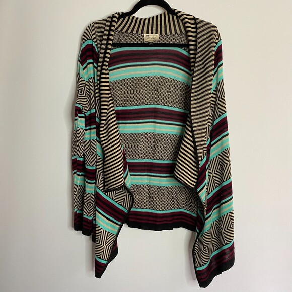 NY Say What? Knit Cardigan Open Front Retro Geometric Print Made in USA Size M - Picture 1 of 10